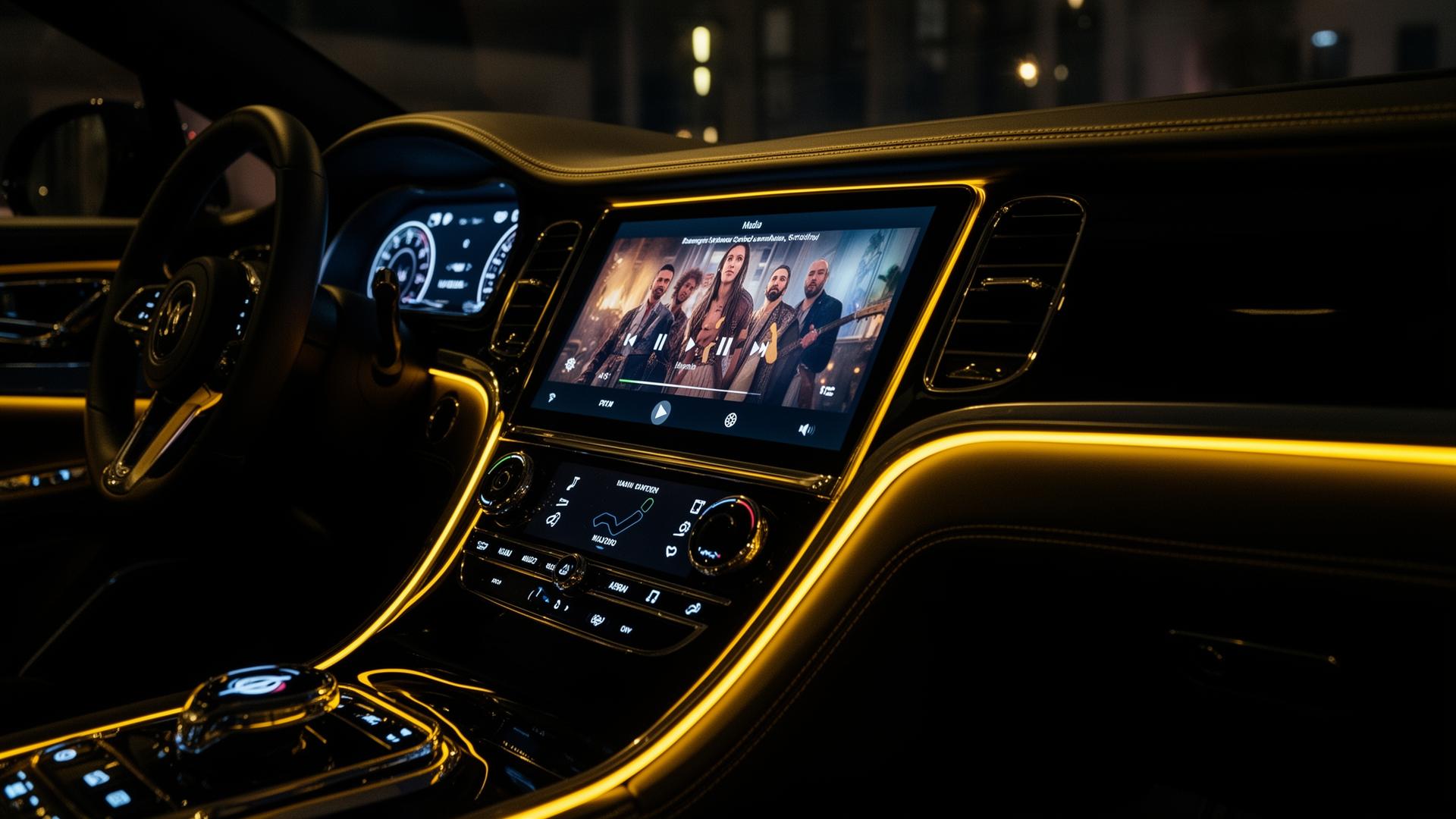 Multimídia automotiva tocando clipe